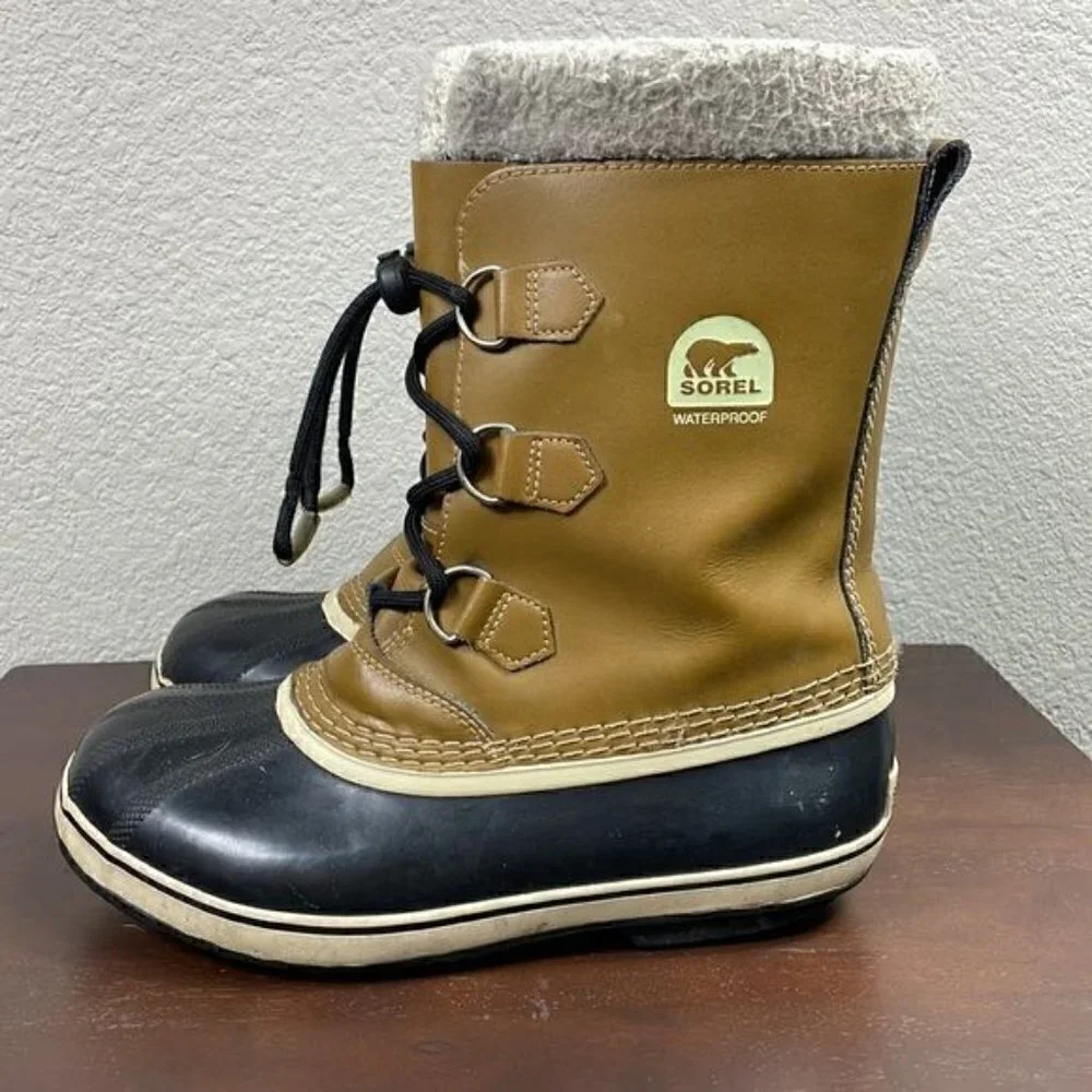 Sorel Yoot Pac Boots Beige Black Lace Up Waterproof Winter Snow Duck Sz 7